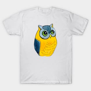 Yellow Blue Owl Watercolor T-Shirt